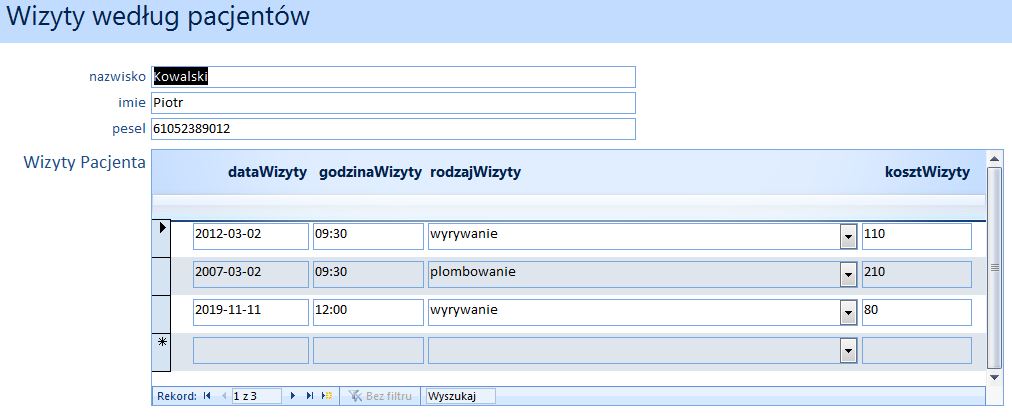 formularz wizyty pacjentow
